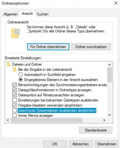 Papierkorbordner anzeigen