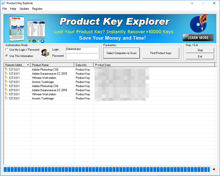 Product key explorer