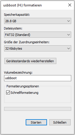 Dateisystem der Festplattenpartition ändern
