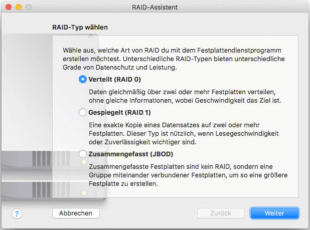 Mehrere Festplatten zu einem RAID-System auf Mac kombinieren