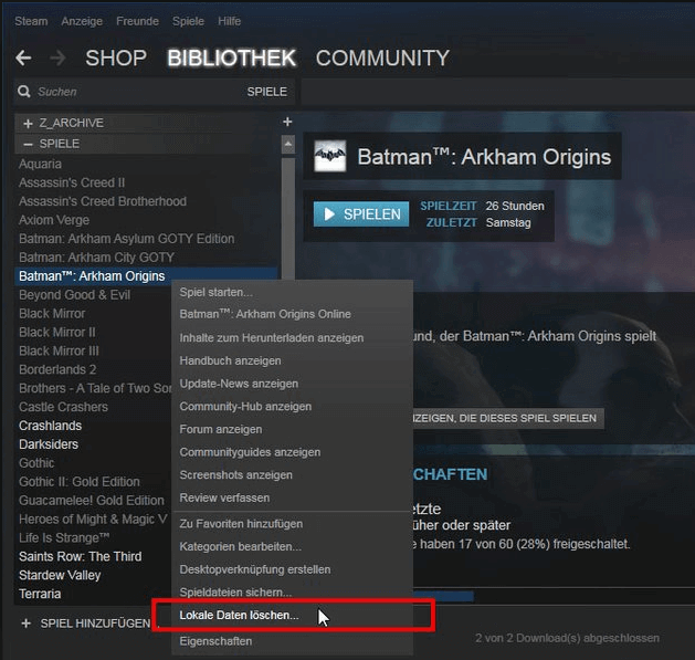 Steam Spiele deinstallieren