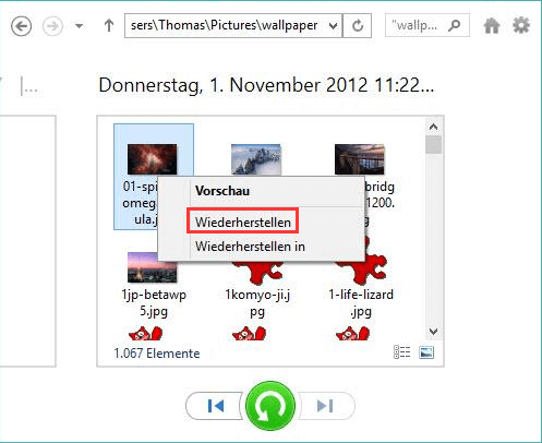 Gelöschte Dateien aus Dateiversionsverlauf wiederherstellen