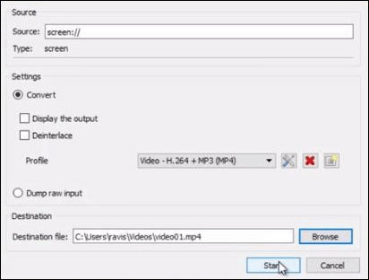 impostazioni di registrazione vlc