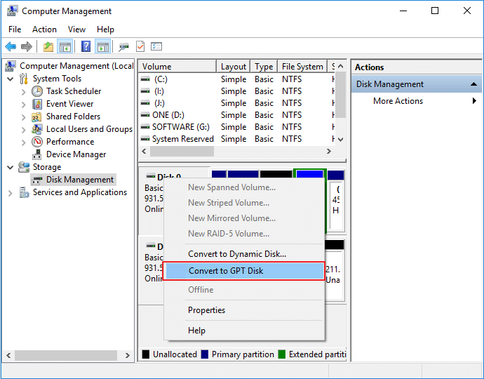 Konvertieren Sie MBR in GPT mithilfe der Datenträgerverwaltung in Windows 10