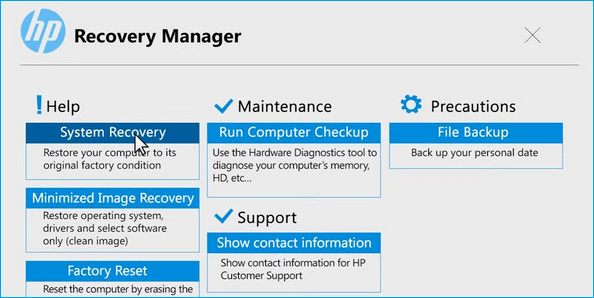 Eseguire system recovery in HP Boot Menu