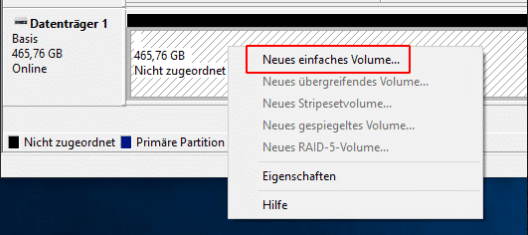 SSD partitionieren - neue Partition erstellen
