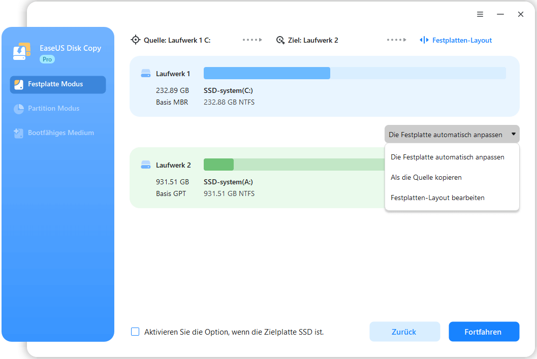Festplattenlayout editieren