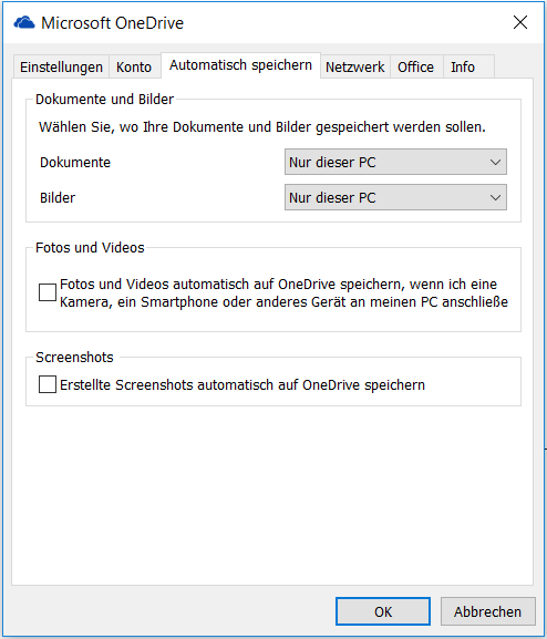 OneDrive automatisch speichern - Nur dieser PC