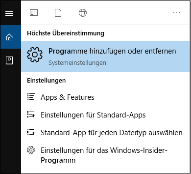 Programme hinzufügen oder entfernen