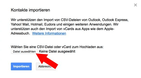 Kontakte importieren in Gmail