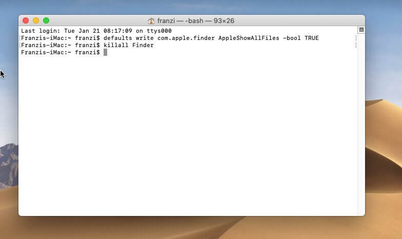 Mac versteckte Dateien und Ordner mit Terminal anzeigen