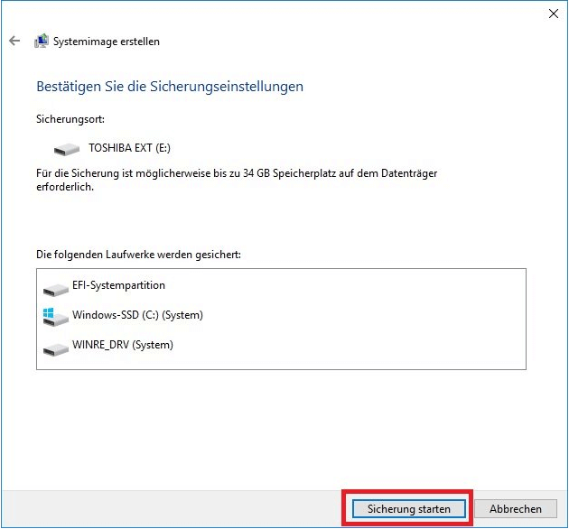 Systemabbild von Windows 10/8/7 auf USB erstellen.