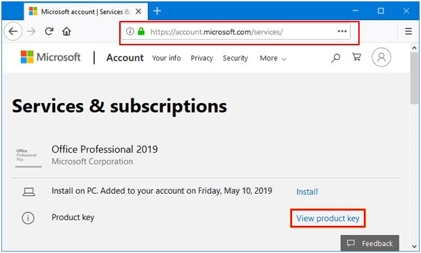 recupera la product key dall'account microsoft