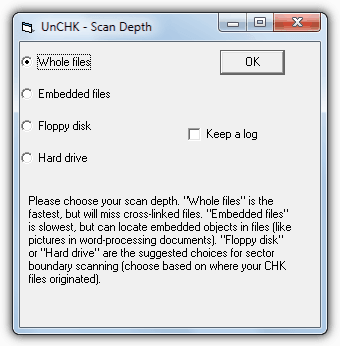 recuperare file CHK con strumento Unchk