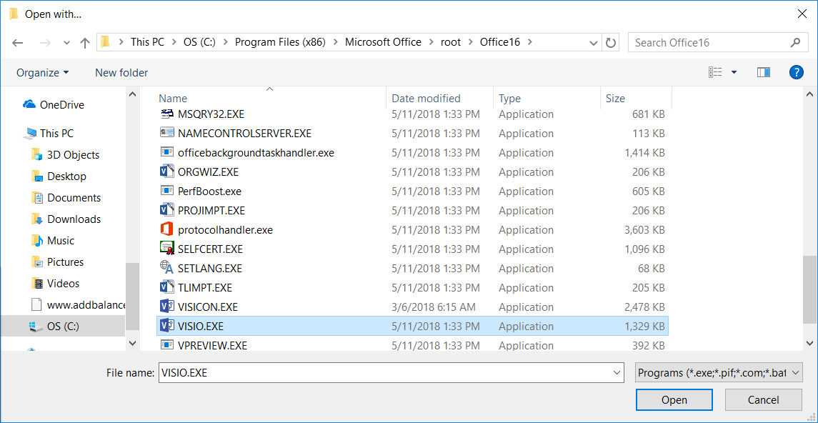 Die beschädigte Visio-Datei auf das “Visio.exe-Datei” Symbol ziehen