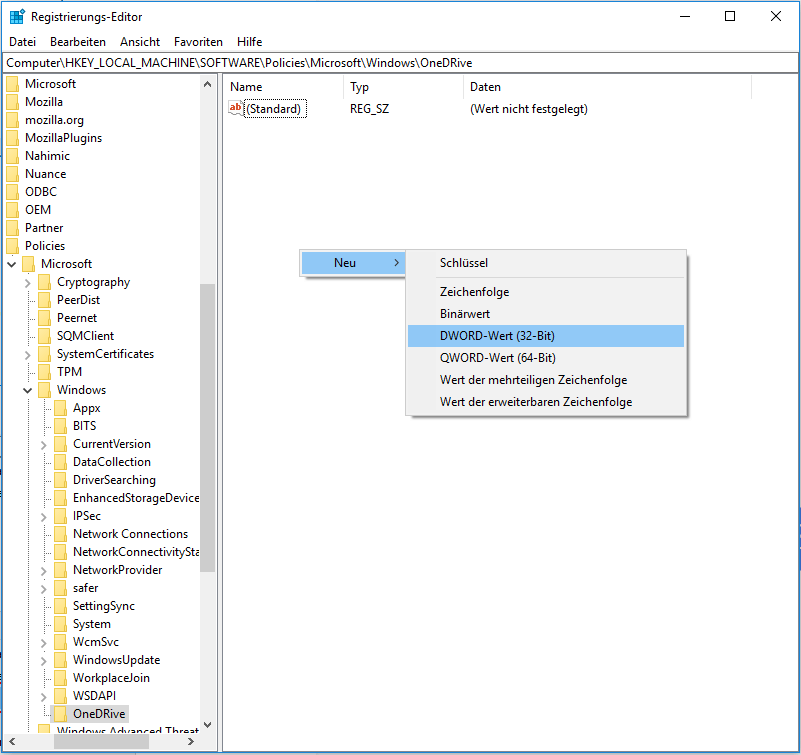 OneDrive neuen Schlüssel erstellen