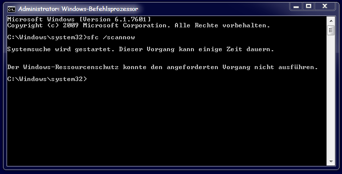 Der Windows-Ressourcenschutz konnte den angeforderten Vorgang nicht ausführen
