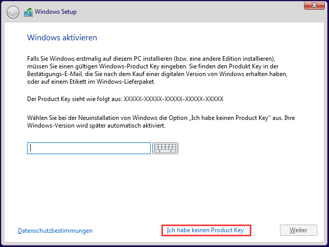 Ich habe keinen Produktschlüssel