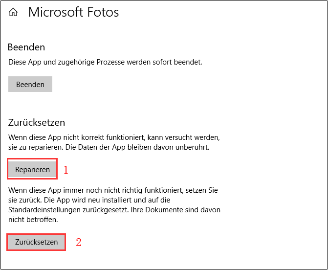 Microsoft Fotos reparieren