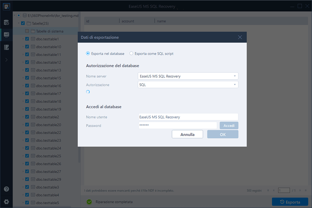 Ripristina il file MDF in SQL Server - Step 4