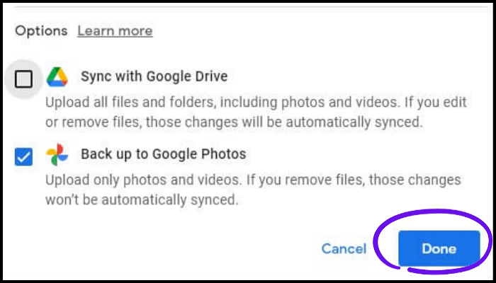 Google-Fotos mit Festplatte 1 synchronisieren
