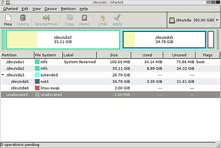 GParted-Softwareschnittstelle