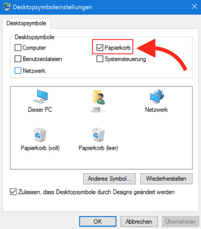 Papierkorb anzeigen