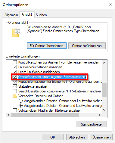 Ordnerfenster in einem eigenen Prozess starten