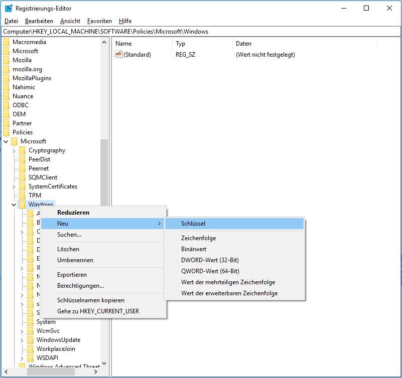 Neuen Schlüssel als OneDrive umbennen