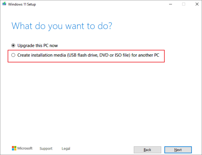 Installationsmedien für einen anderen PC erstellen wählen