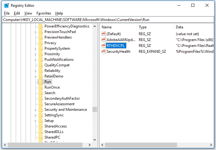 RTHDCPL im Registrierungs-Editor