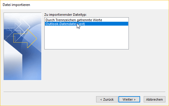 Wiederhergestellte PST/OST Dateien in Outlook importieren - Schritt 3.