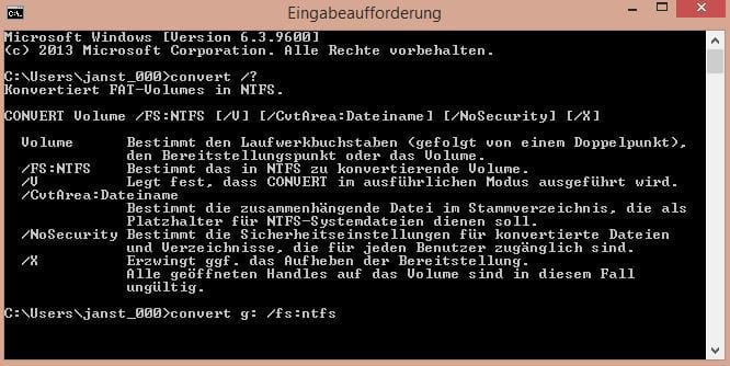 Die externe Festplatte mit einem Befehl in NTFS konvertieren
