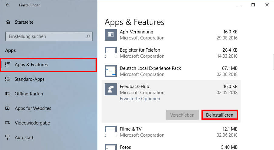 windows apps deinstallieren