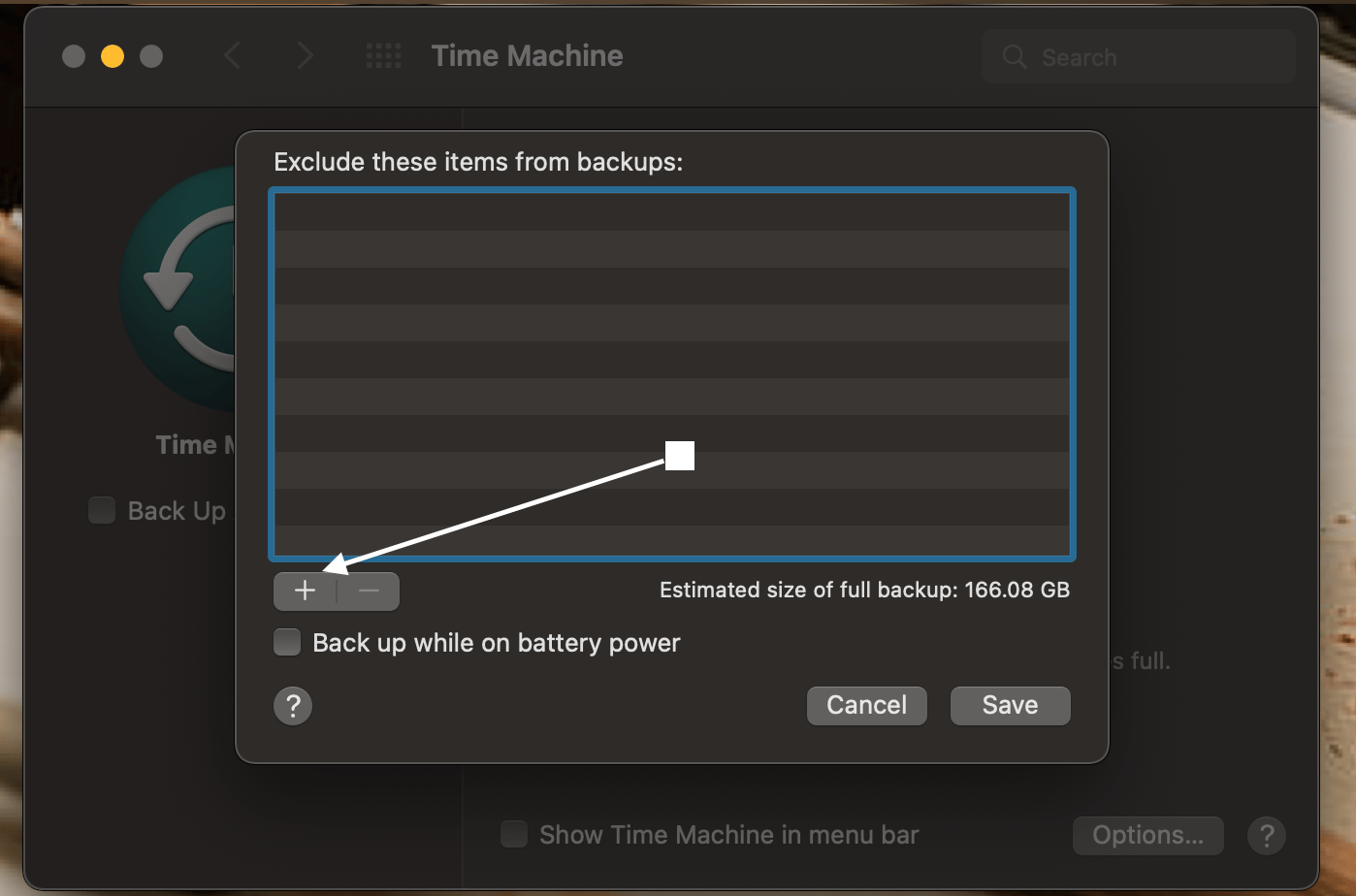 escludere per il backup