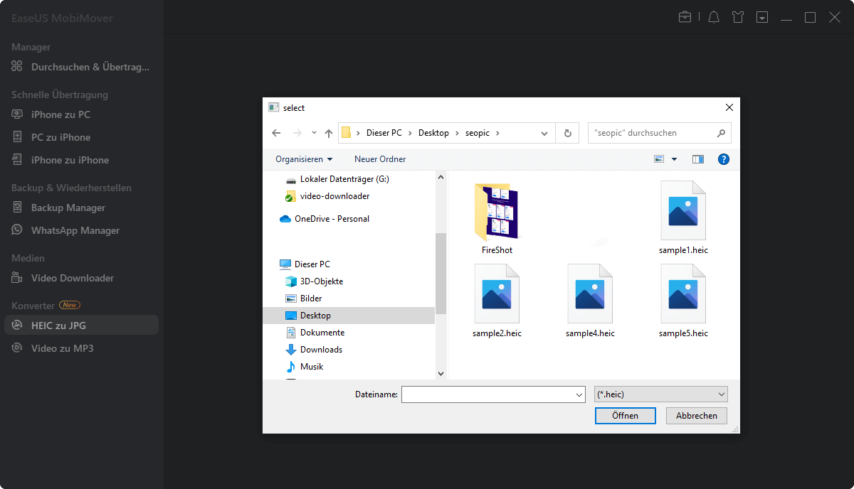 HEIC-Bilder vom PC zu EaseUS MobiMover hinzufügen