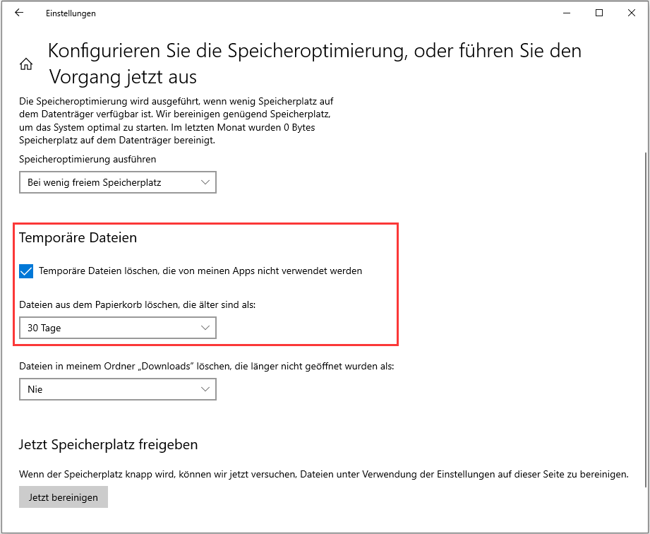 Papierkorb nach Zeitplan leeren