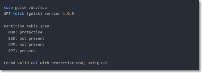 gdisk öffnen
