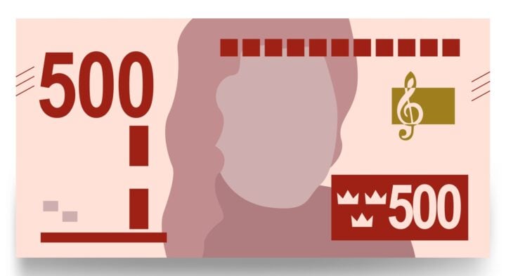 En tecknad bild på en svensk femhundrasedel