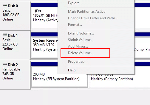 Die EFI-Systempartition kann nicht gelöscht werden