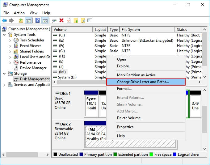 cambia la lettera dell'unità SSD nvme