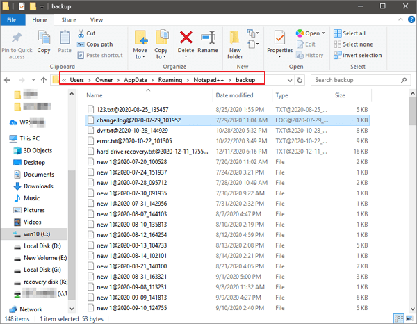recuperare il blocco note non salvato in Windows 10/8/7