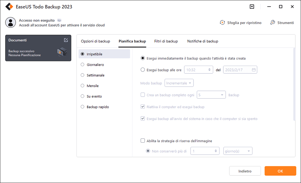 backup della pianificazione