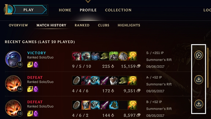 League of Legends Wiederholungen
