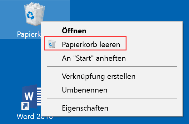 Papierkorb leeren Windows 10
