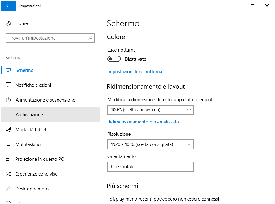 selezionare archiviazione