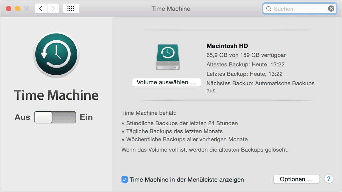 Mit Hilfe “Time Machine” von El Capitan auf Yosemite zurücksetzen.