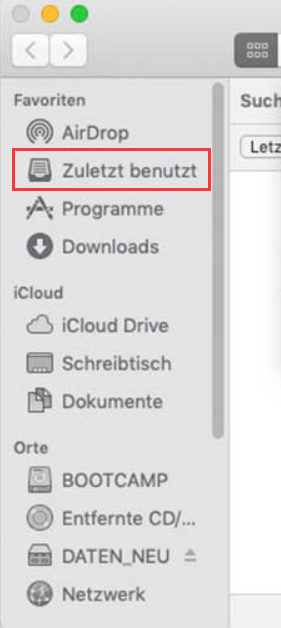 den Ordner 'Zuletzt benutzt' auf Ihrem Mac