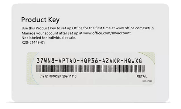 Trova il codice Product Key di Office 365 sulla sua scheda