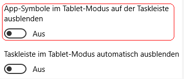 App-Symbole im Tablet-Modus auf der Taskleiste ausblenden
